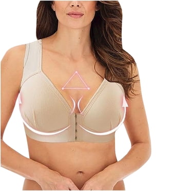 Pisexur Soutiens-Gorge pour Femmes Sans Armature Sans Coutures Soutien-Gorge de Tous les Jours Sans Armature Bretelles Larges Fermeture avant Soutien-Gorge Léger Mode Côtelé Couleur Unie Col en V Soutiens-Gorge Confort Couvrance Totale Grande Taille sous-Vêtements