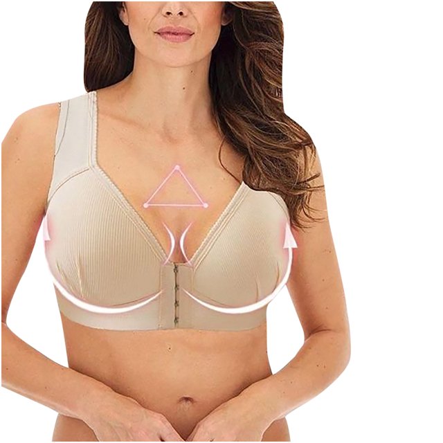 AherBiu Plus Size Bras for Women No Underwire Padded Front Closure Bras Solid Color Full Coverage Comfort Soft Bralette