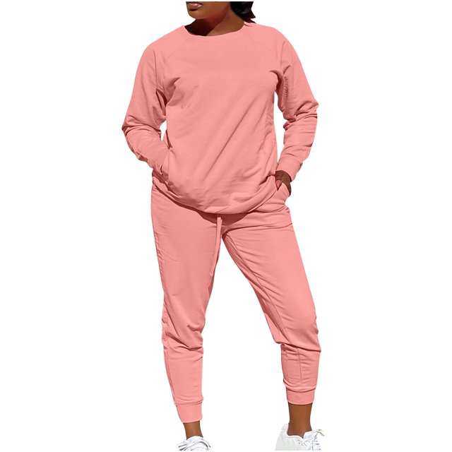 Timegard Ensembles 2 Pcs pour Femmes Col Ras du Cou Haut à Manches Longues Pantalon de Course Tenues d'Automne Confortables avec Poches
