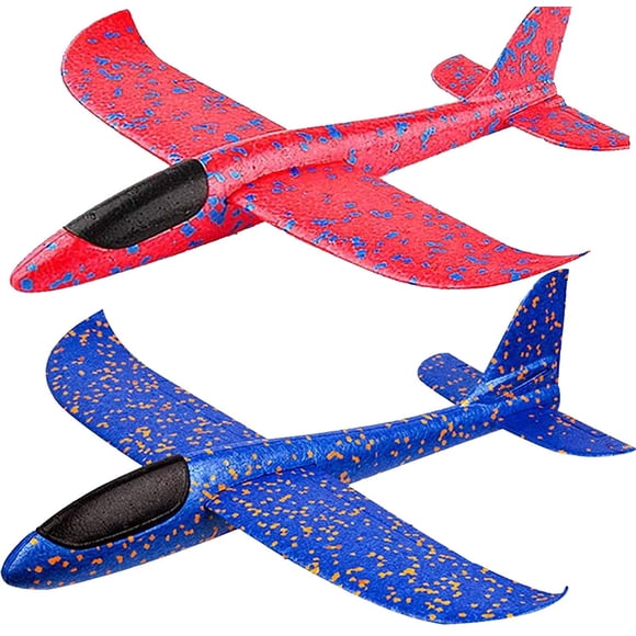 2 Pack Airplane Toys, 17.5" Large Throwing Foam Plane, 2 Flight Mode Glider, Flying Toy for Kids, Birthday Gifts for 3 4 5 6 7 8 9 10 11 12 Year Old Boys Girls, Outdoor Sport Toys Party Favors