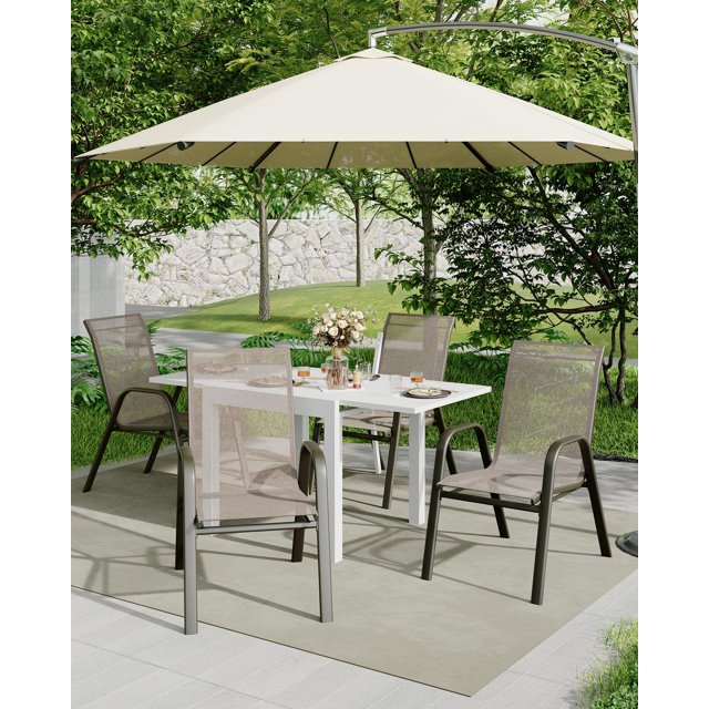 GloryStar Patio Chairs Set of 4, Stackable & Lightweight Outdoor Patio Chairs Set with All-Weather Breathable Teslin Material for Backyard, Lawn, Garden, Poolside(Only 4 Chairs)