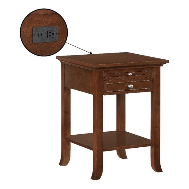 American Heritage Logan Table d'Appoint avec Station de Recharge, Fini Bois Espresso