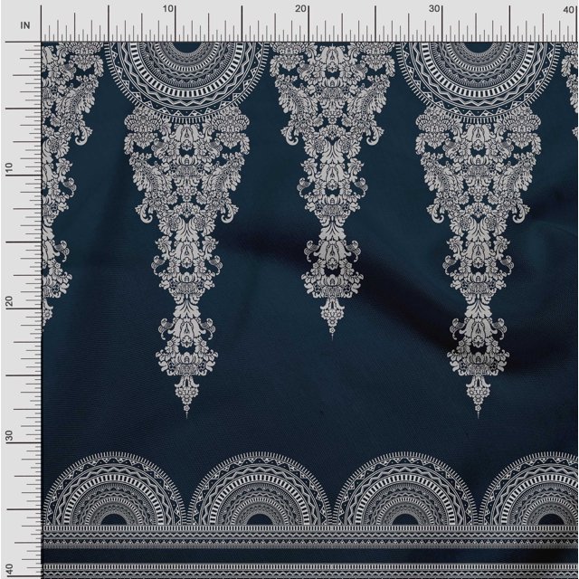 Soimoi Velvet Fabric Floral & Semi Mandala Panel Print Fabric by The Yard 58 Inch Wide
