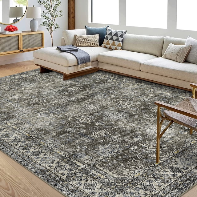 HOMERRY Indoor Area Rug 8' x 10' Washable Rug Large Modern Boho Rug Traditional Rug Contemporary Floor Cover Living Room Mat, Green