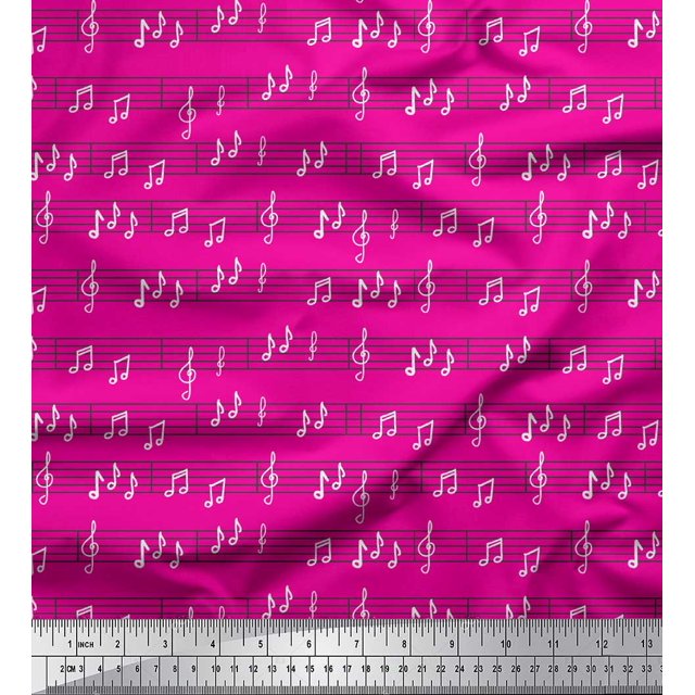 Soimoi Tissu en Voile de Coton Rose Notes d'Instruments de Musique Tissu au Mètre 56 Pouces de Large