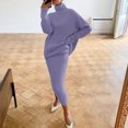 thumbnail image 2 of KIHOUT Womens 2 Piece Outfits Solid Color Long Sleeve Loose High Neck Sweater Tops and Skirt Lounge Set, 2 of 6