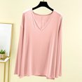 thumbnail image 2 of MeetoTime V Neck Long Sleeve Shirts for Women Comfortable Loose Tops Solid Color Lounge Tops Pullover, 2 of 7