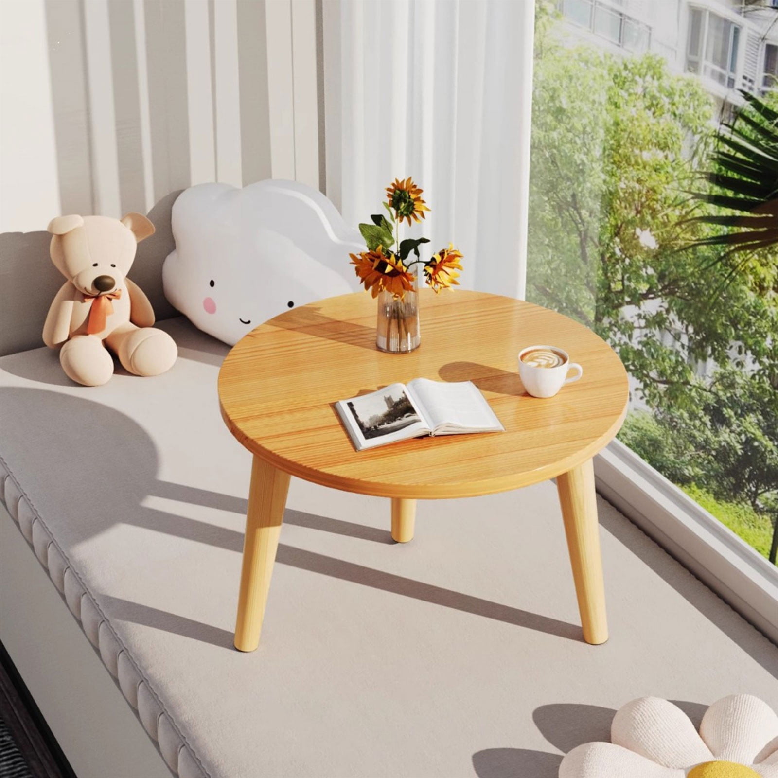 mtvxesu Round Wooden Coffee Table Small Side Table for Living Room