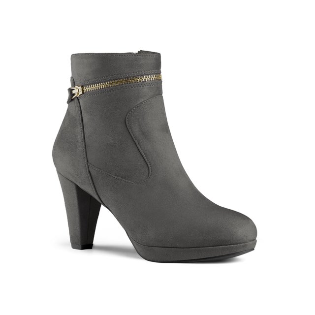 Unique Bargains Women's Zip Round Toe Heel Ankle Boots