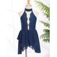 thumbnail image 3 of RUNQHUI Kids Girls Lyrical Dance Dress Shiny Rhinestone Halter Sleeveless Backless Leotards Dress Navy Blue 14, 3 of 7
