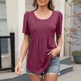 thumbnail image 1 of AherBiu T-Shirts pour Femmes à Col Rond, Coupe Ample, T-Shirts d'Été Chic Décontracté, Plissés, Manches Courtes, T-Shirts Basiques, 1 of 8