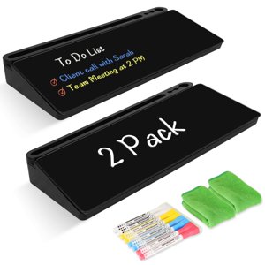 2 Pack Desktop Glass Whiteboard with Storage, Desk Board with Computer Keyboard Stand, White Dry Erase Board with Drawers for Home, School, Office Desk Organizers and Ac