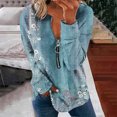thumbnail image 1 of Chandails à Capuchon Mode pour Femmes 2023 Hauts Automne Manches Longues Ample Chandail à Enfiler Chemise Chic Décontracté Dames Rayé Col Rond Chandails 50 % de Rabais Liquidation Costumes d'Halloween/Noël, 1 of 5