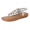 thumbnail image 1 of Kcodviy Ladies Strap Flat Sandals Raffia Sandals Women Summer Boho Rhinestone Dress Sandal Wedges for Women Shoes Comfort Open Toe Womens Tan Sandals Elastic Ankle Strap Strapless Sandals Roman Sand, 1 of 7