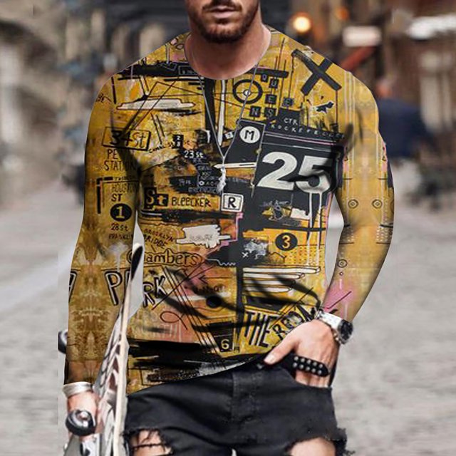 CEHVOM T-shirt à Manches Longues pour Hommes, Col Rond, Impression 3d