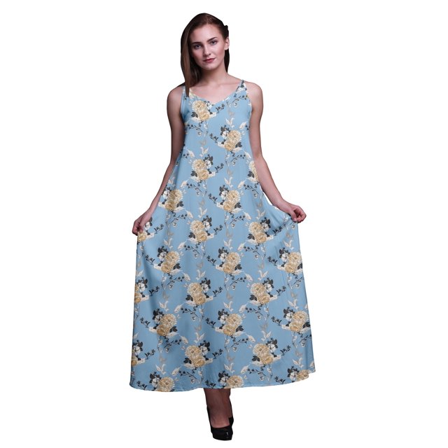 Bimba Rayon Floral Womens Adjustable Spaghetti Strap Long Maxi Print Dress Bohemian-XX-Large