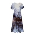 thumbnail image 4 of Pisexur Robes d'Été de Plage pour Femmes Décontractées à Fleurs à Manches Courtes Boho Robe Maxi à Fleurs Col Ras du Cou Smockée à Étages Fluide Longues Robes, 4 of 4