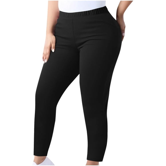 BLVB Women's Plus Size Leggings Elastic High Waist Workout Yoga Pants Soft Stretch Lounge Trousers for Work Casual