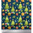 thumbnail image 1 of Soimoi Blue Poly Georgette Fabric Gifts & Christmas Tree Printed Fabric 1 Yard 42 Inch Wide, 1 of 5