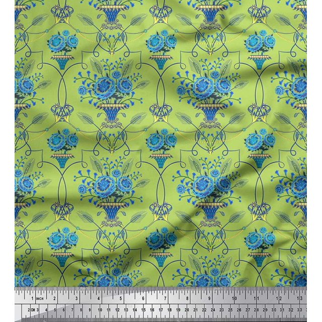 Soimoi Poly Georgette Fabric Pot & Artistic Flower Fabric Prints By Yard 52 Inch Wide