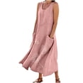 thumbnail image 1 of Mrat Nouvelle Robe Longue Sans Manches en Coton et Lin pour Femmes, Décontractée, Col Rond, Imprimée, Robe Maxi avec Poches, Robes de Soirée Formelles, Grande Taille P-106 Rose-A TG, 1 of 9