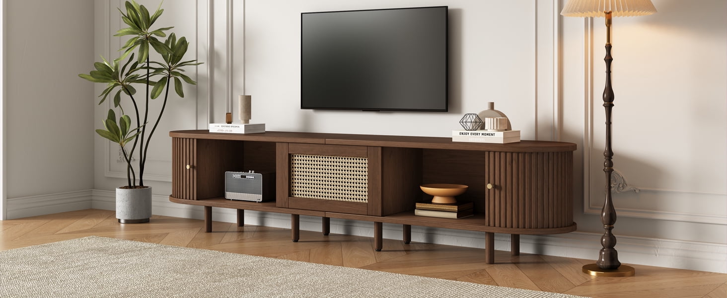 Noble House 64.8" TV Stand,Oval Rounded Corners Media Console for 65" TV,Dark Oak