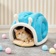 EDHITNR All Season Cat Dog Bed Semi Enclosed Pet House Warm Winter Sleeping Bed Foldable Pet Bed for Small Pets, Soft Plush Cave with Thick Padding for Comfort Security, Blue