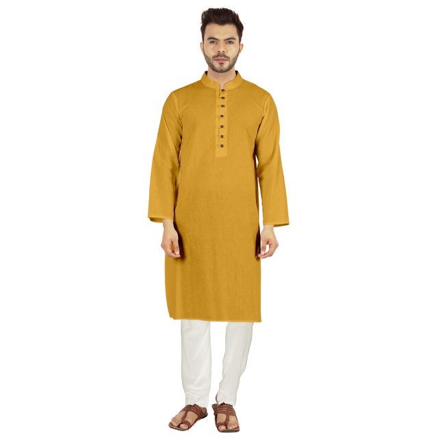 Atasi Ensemble Kurta Pyjama 2 Pcs pour Homme, Col Henley, Kurta Long Décontracté