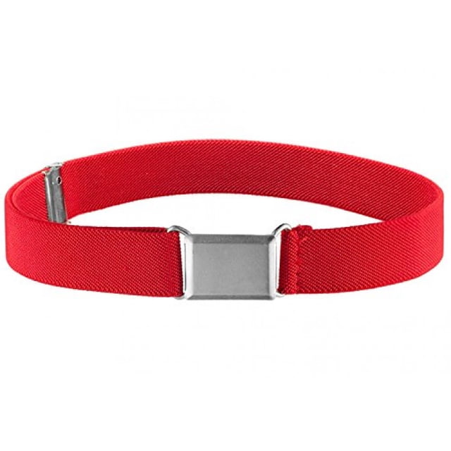 Ceinture Élastique Ajustable pour Enfants avec Boucle Carrée Argentée - Rouge