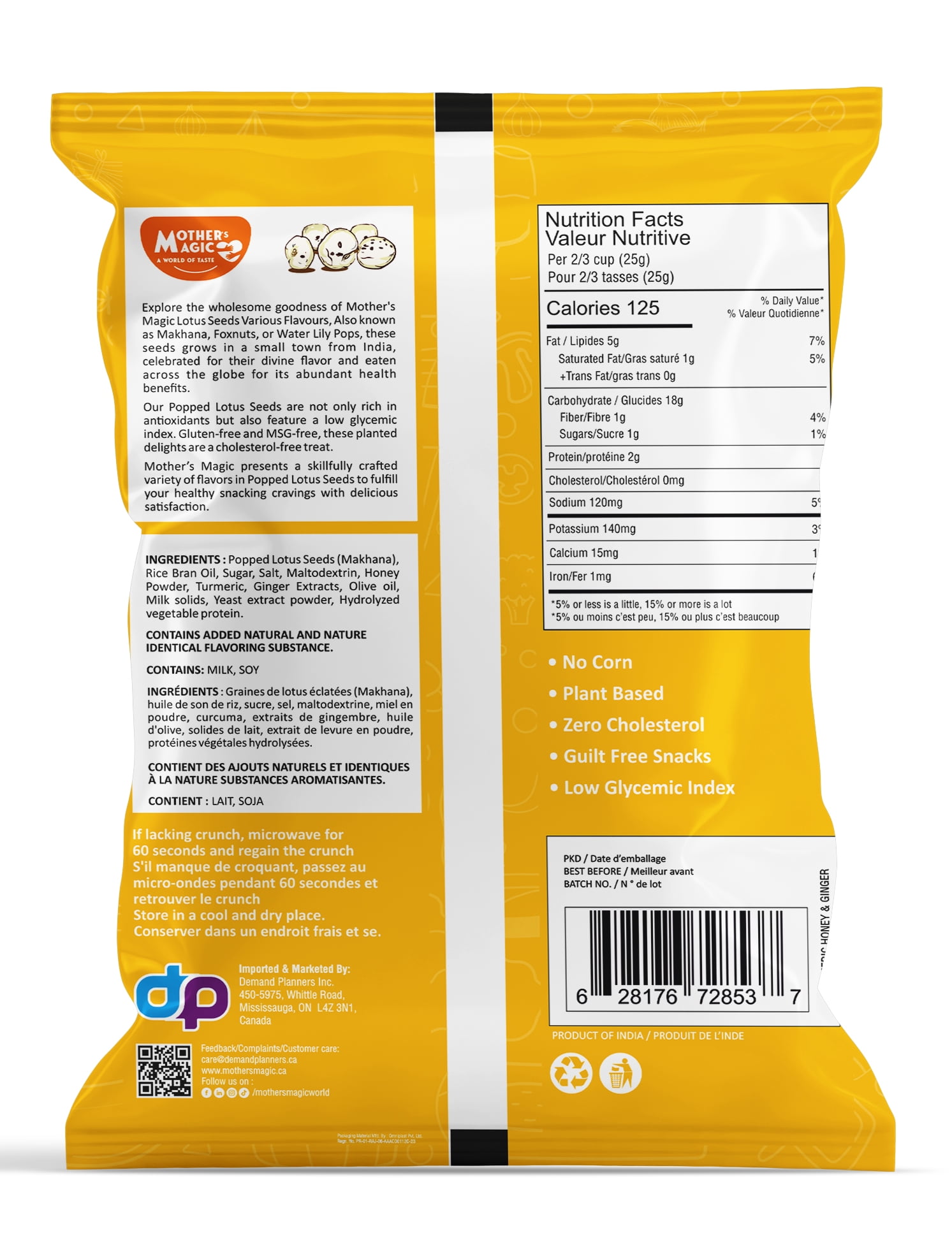 Mother's Magic Graines Soufflées - Saveur Miel, Curcuma et Gingembre 75 g