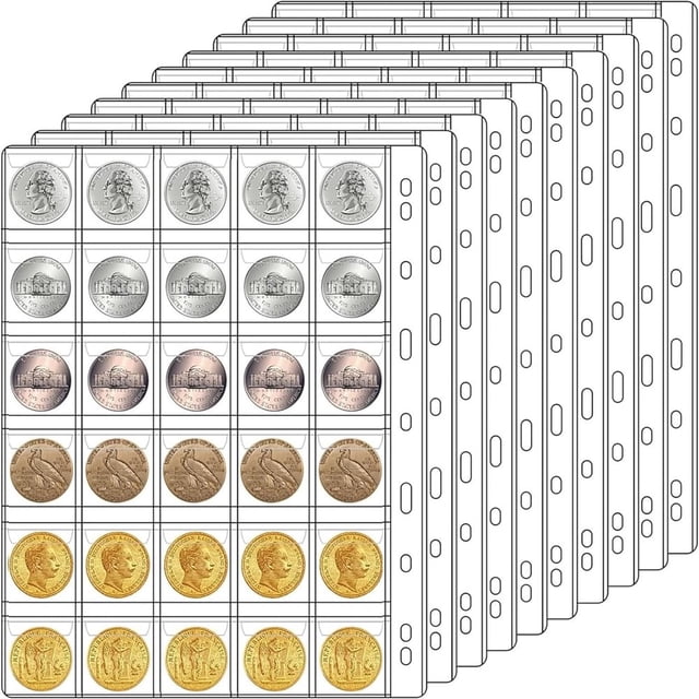 CUITING Coin Collection Pages for Collectors 10 Sheets/ 300 Pockets Holder Album Book Sleeves Collecting Binder Protectors for Coin Stamp Currency Collection