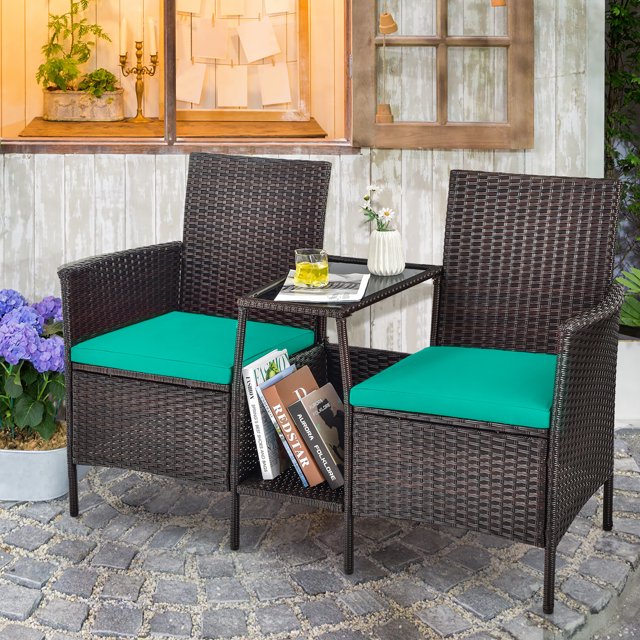 Costway Ensemble de Conversation en Rotin pour Patio Canapé Coussiné Causeuse Table en Verre