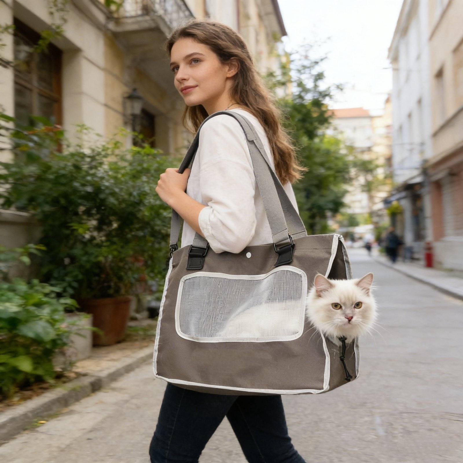 FEOLGEHLY Pet Carrier Foldable Cat Bag Dog Travel Carrier Portable Pet Bag Crossbody Pet Carrier for Small to Medium Pets, Polyester Fabric, Pet Safe, For Dog and Cat, Reliable, brown