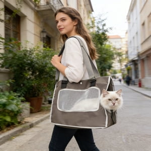 FEOLGEHLY Pet Carrier pliable Cat Bag Carrier Portable Pet Bag Crossbody Carrier pour les animaux de compagnie petits à moyens, Tissu polyester, Coffre-fort pour les chiens, Pour les chiens et les chats, Fiable, marron
