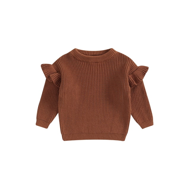 Gupgi Toddler Girl Sweaters 3M 6M 9M 12M 18M 2Y 3Y Baby Ruffle Long Sleeve Solid Color Knit Pullover Fall Winter Loose Tops