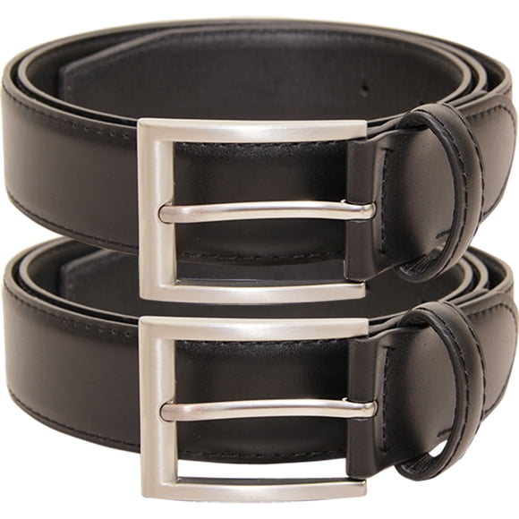 [Two belt package] vangelo Men Classic Dress Belt Black Size 30 Inch Fits Waist Length 28 to 30 Inch