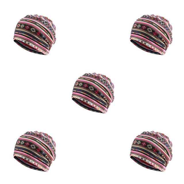 Thinsony Tuque Hijab Imprimé Floral Foulard Turban Mode Couvre-Chef Protection des Oreilles Femmes Bonnets de Nuit Coiffage Bonnet Rose Rouge Rayé 5 Ensembles