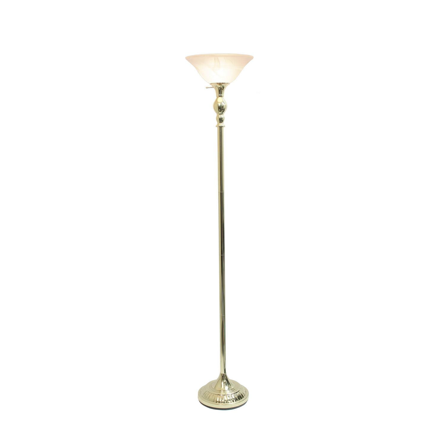 Conception élégante 1 Lampe de sol torchère avec abat-jour en verre blanc marbré, or