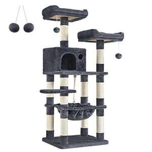 FEANDREA 56.3 Inches Tour de l'arbre de chat, Scratching Post Plush Perch Hammock Condo, Smoky Gray UPCT15GYZ