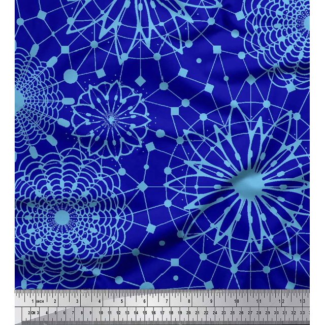 Soimoi Blue polyester Crepe Fabric Artistic Geometric Print Fabric by the Yard 52 Inch Wide