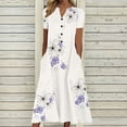 thumbnail image 1 of CHUANK Robes de Travail pour Femmes Liquidation Mode Dames Décontracté Ample Imprimé Papillon Col en V Manches Courtes Boutons Poches Longue Robe, 1 of 6