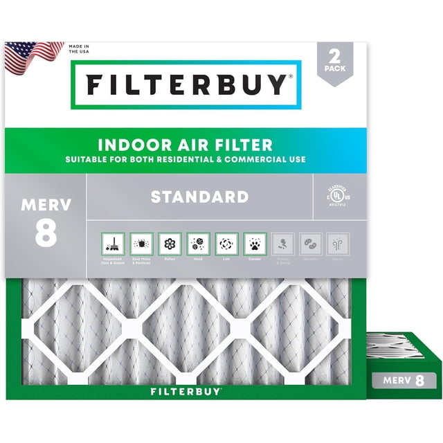 Filterbuy 19x19x2 Air Filter MERV 8 Dust Defense, HVAC AC Furnace Air Filters Replacement (2-Pack)