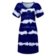 thumbnail image 2 of LUXUR Robe d'Été pour Femmes Manches Courtes Robe Tunique Col en V Robe Midi Bohème Teinture sur Nœuds Bleu Profond 4TG, 2 of 5