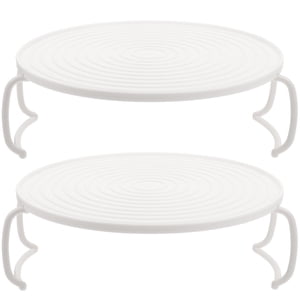 Microwave Oven Tray with Layered Storage Rack for Home Use White ABS 2pcs
