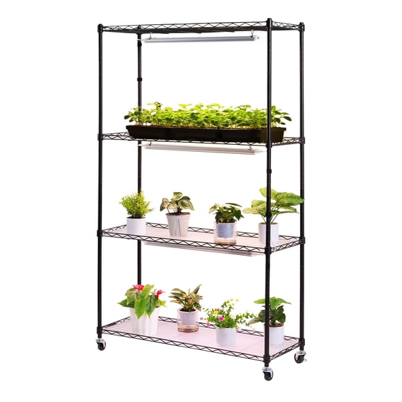 KFFKFF Plant Shelf with Grow Light, 4-Tier Indoor Plant Stand, 59in Tall Plants Display Rack with Wheels