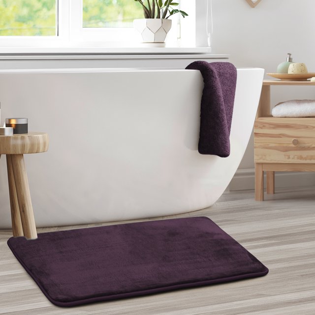 1 Large Clara Clark Bath Mat Bathroom Rug - Absorbent Memory Foam Bath Rugs - Non-Slip, Thick, Cozy Velvet Feel Microfiber Bathrug, Plush Shower, Toilet-Floor Bathmats Carpet - Purple - 20"x32"