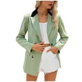 thumbnail image 2 of Birdeem Women's Contrast Color Blazer, Long Sleeve Notch Lapel Double Pocket Button Front Jacket, Casual Stretch Polyester Blend Blazer for Daily Wear and Office, 2 of 9