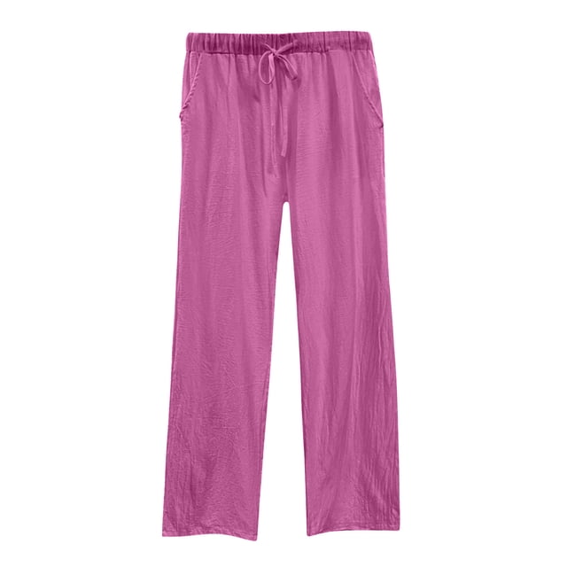 Plebaso Womens Wide Leg Pants Drawstring Casual Plain Pants Summer Lightweight Beach Trousers with Pockets
