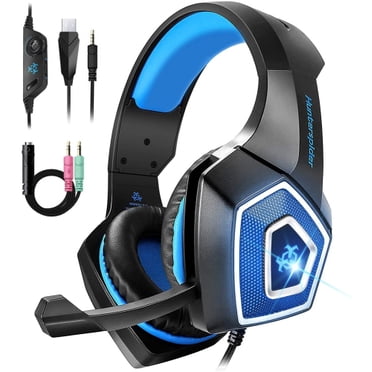 Gaming Headset w/Mic for Xbox One, PS5, PS4, PC, Nintendo Switch playstation 5 - Stereo Bass Headphones - 3.5mm - Lightweight Over Ear Headphones with LED Light, Volume Control, Noise Canceling