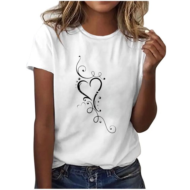 EGNMCR T Shirts pour Femmes T-shirt Casual Imprimé Col Rond Manches Courtes Pull Blouse Tops